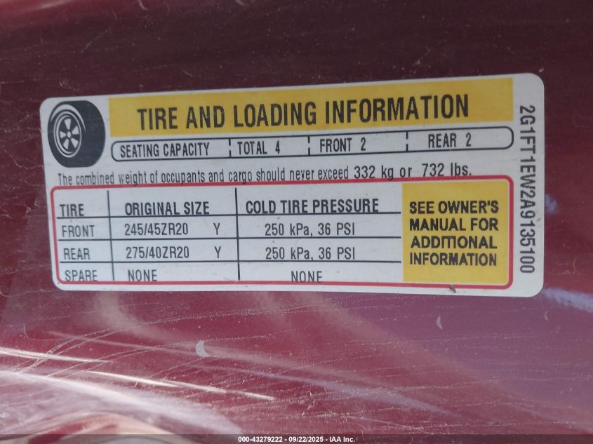 2010 Chevrolet Camaro 2Ss VIN: 2G1FT1EW2A9135100 Lot: 43279222