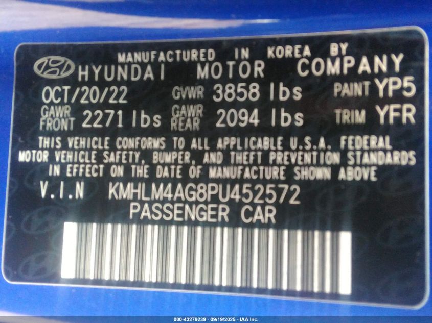 2023 Hyundai Elantra Sel VIN: KMHLM4AG8PU452572 Lot: 43279239