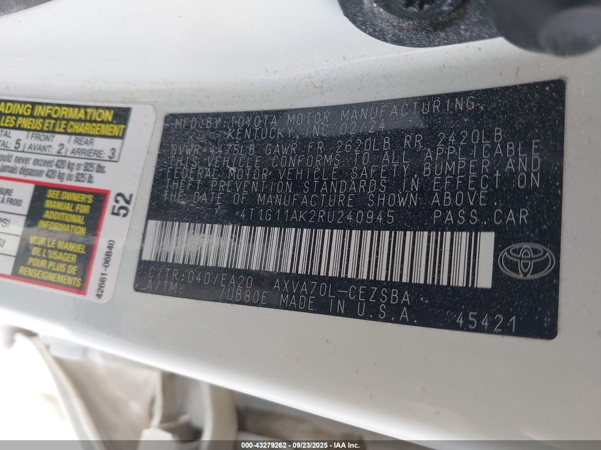 2024 TOYOTA CAMRY SE - 4T1G11AK2RU240945