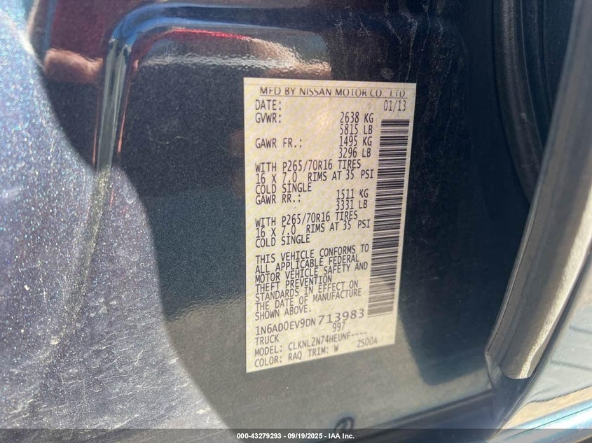 2013 NISSAN FRONTIER S/SV/SL/PRO-4X - 1N6AD0EV9DN713983