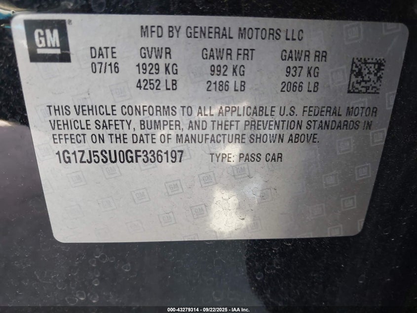 2016 CHEVROLET MALIBU HYBRID - 1G1ZJ5SU0GF336197