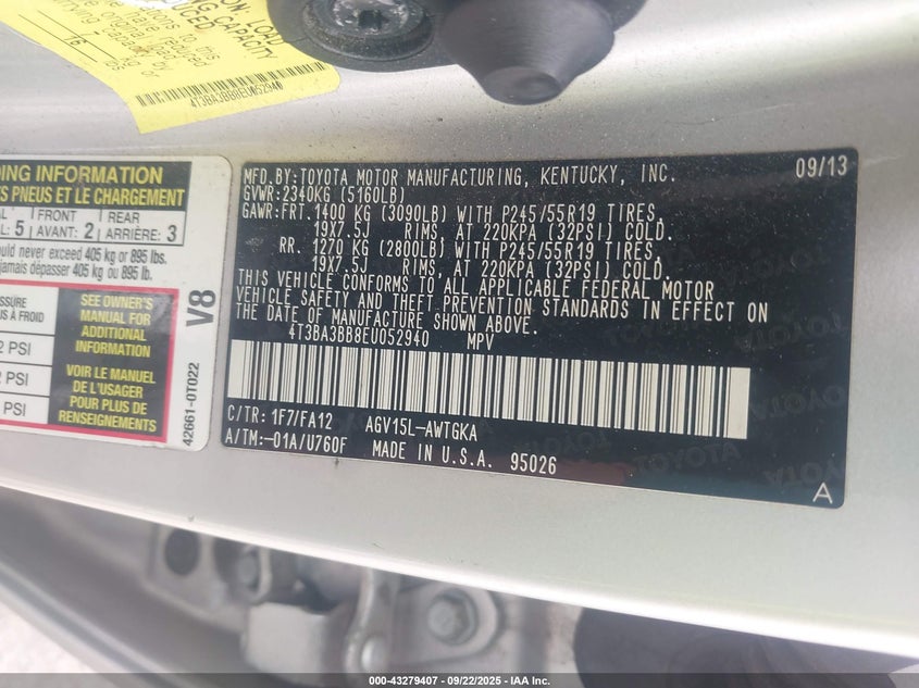 2014 TOYOTA VENZA LE 4T3BA3BB8EU052940