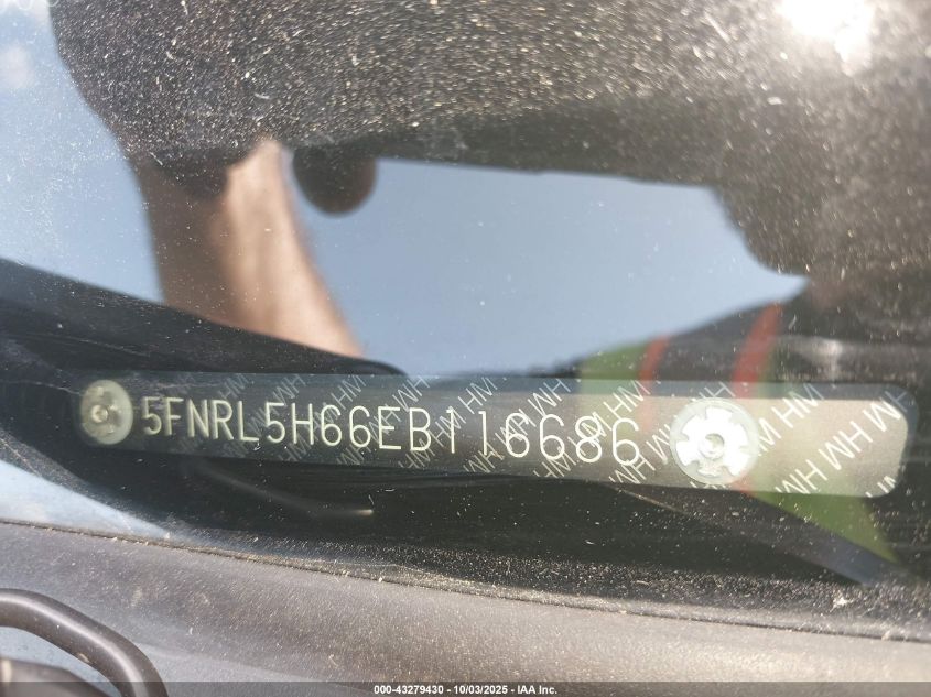 2014 Honda Odyssey Ex-L VIN: 5FNRL5H66EB116686 Lot: 43279430