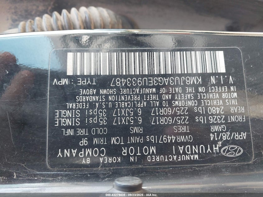 2014 HYUNDAI TUCSON SE - KM8JU3AG3EU933487