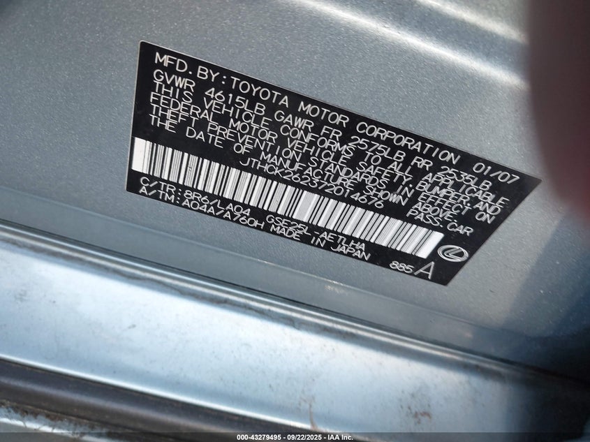 JTHCK262372014676 2007 LEXUS IS photo no. 9
