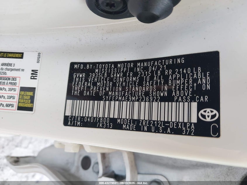 2021 TOYOTA COROLLA LE - 5YFEPMAE9MP236922