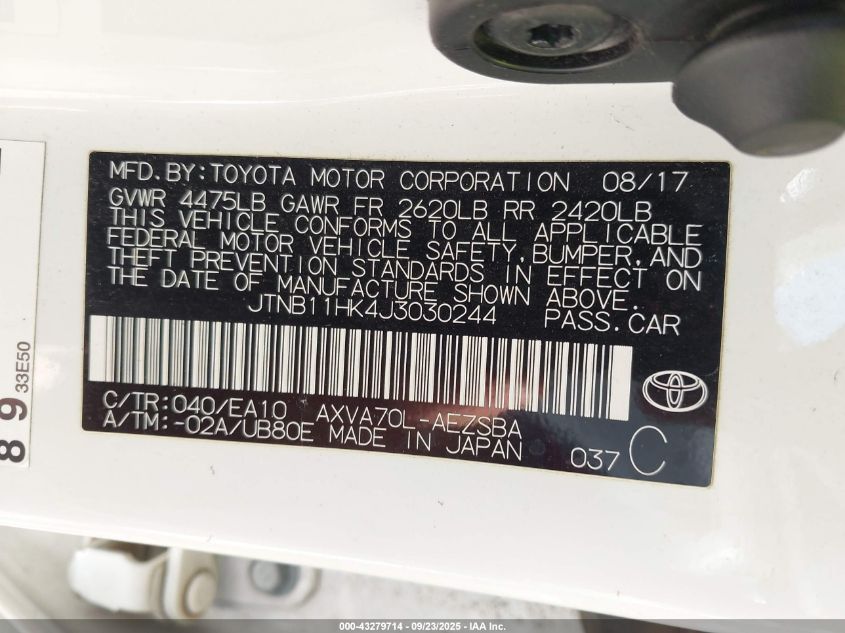 2018 Toyota Camry Se VIN: JTNB11HK4J3030244 Lot: 43279714