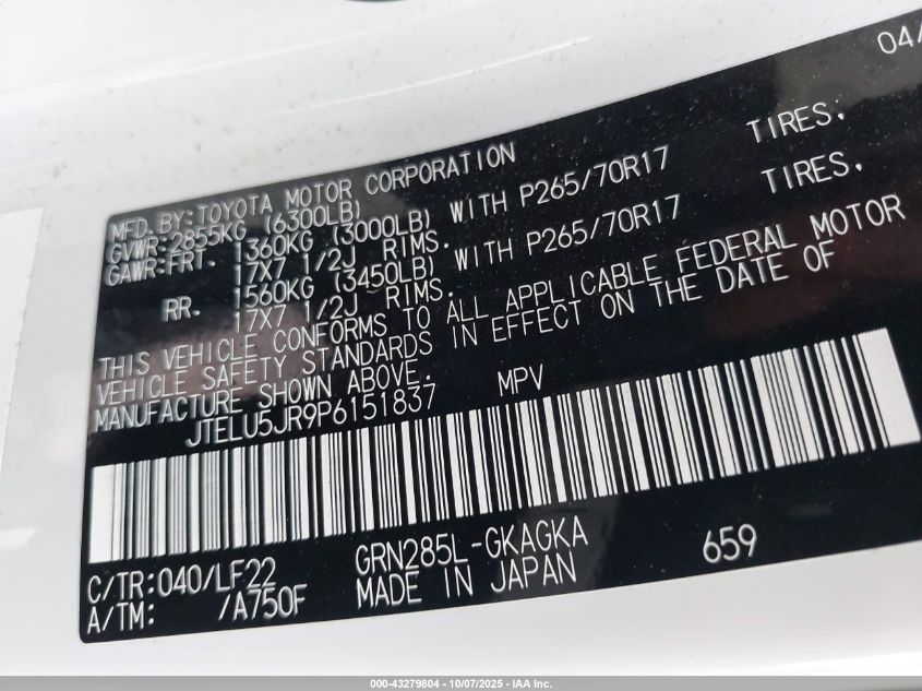 2023 Toyota 4Runner Trd Pro VIN: JTELU5JR9P6151837 Lot: 43279804