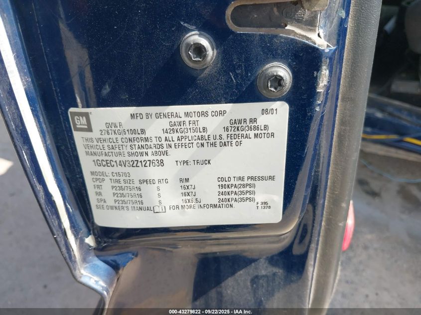 2002 Chevrolet Silverado 1500 Ls VIN: 1GCEC14V32Z127638 Lot: 43279822