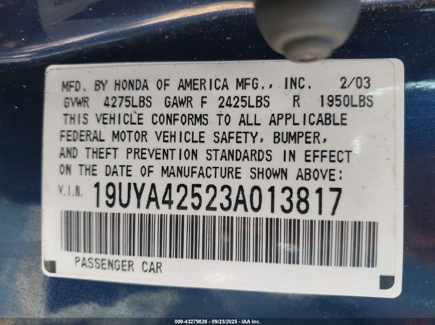 2003 Acura Cl 3.2 VIN: 19UYA42523A013817 Lot: 43279826