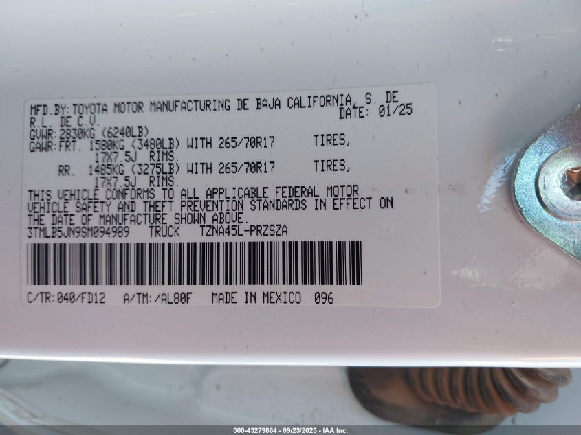 2025 Toyota Tacoma Trd Off Road 4Wd VIN: 3TMLB5JN9SM094989 Lot: 43279864