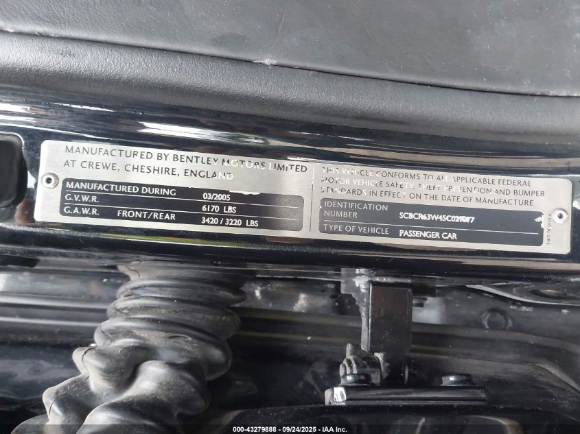 2005 Bentley Continental Gt VIN: SCBCR63W45C029077 Lot: 43279888