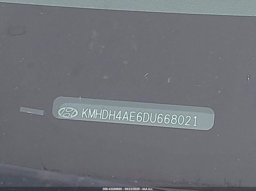 2013 Hyundai Elantra Gls VIN: KMHDH4AE6DU668021 Lot: 43280000