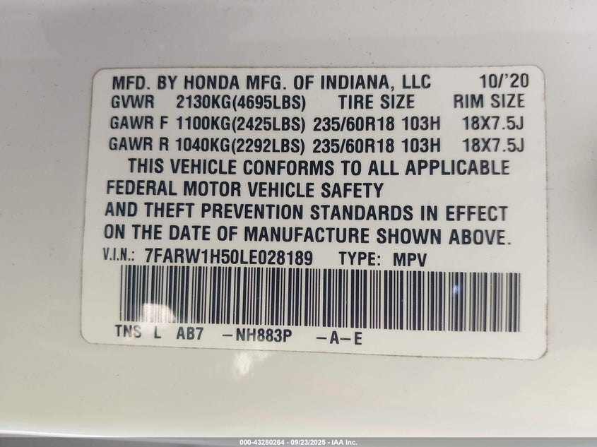 2020 HONDA CR-V 2WD EX - 7FARW1H50LE028189