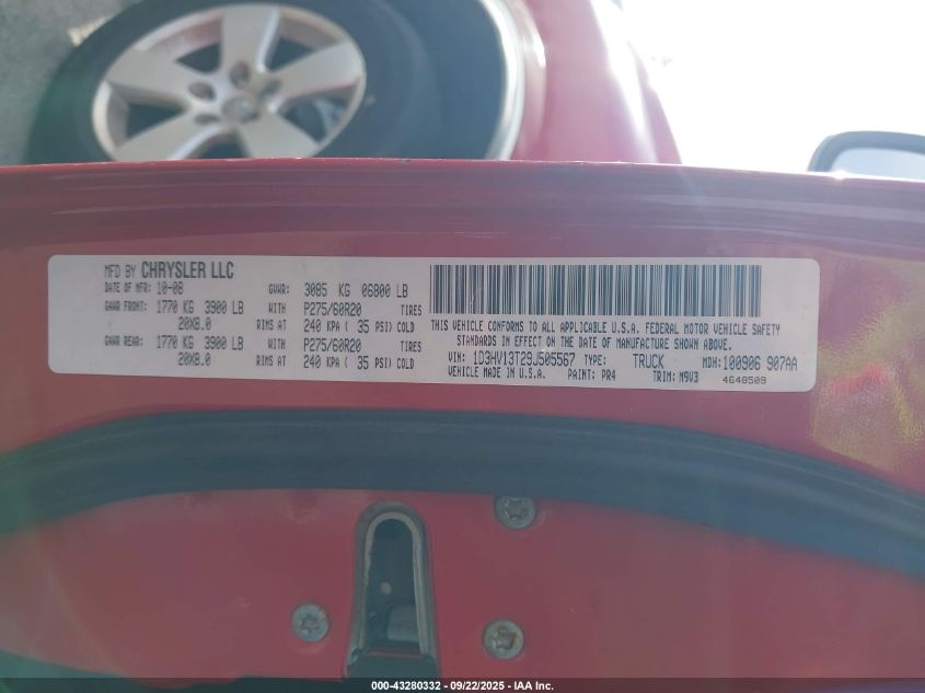 2009 Dodge Ram 1500 Slt/Sport/Trx VIN: 1D3HV13T29J505567 Lot: 43280332