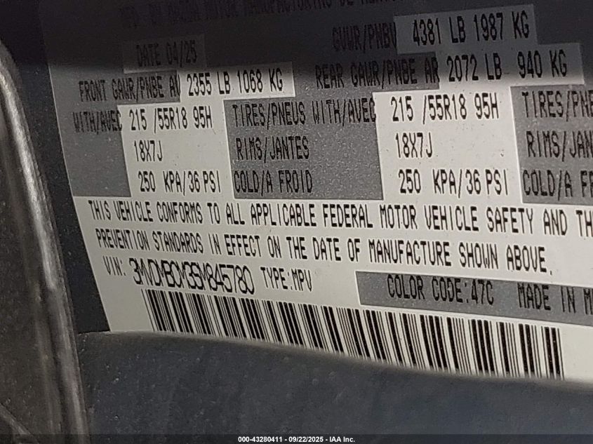 2025 Mazda Cx-30 2.5 S Carbon Edition/2.5 S Preferred Package VIN: 3MVDMBCM3SM845780 Lot: 43280411