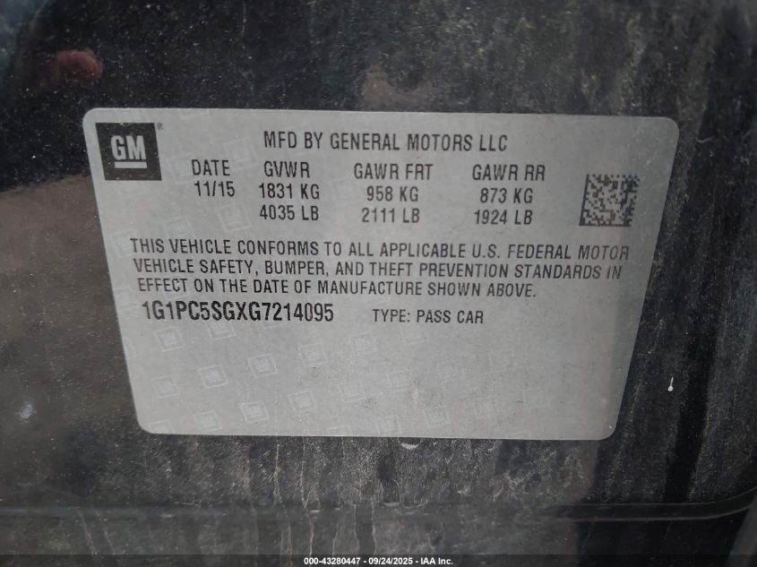 2016 Chevrolet Cruze Limited Ls Auto VIN: 1G1PC5SGXG7214095 Lot: 43280447