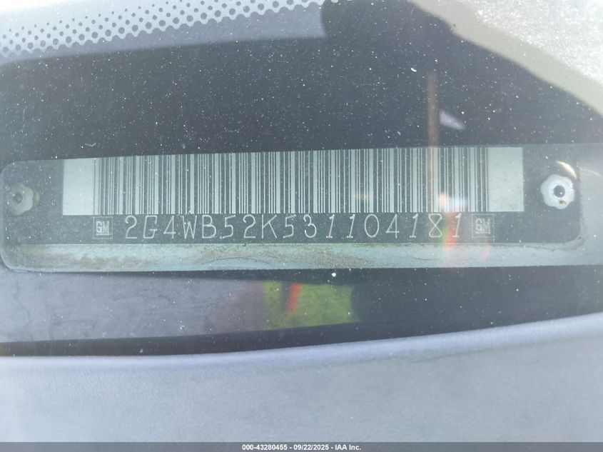 2003 Buick Regal Ls VIN: 2G4WB52K531104181 Lot: 43280455