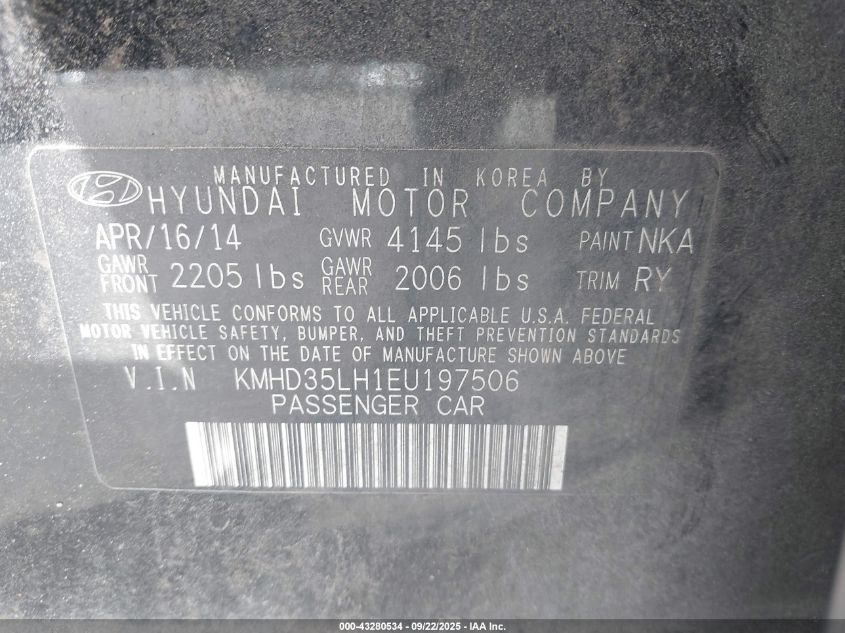 2014 Hyundai Elantra Gt Base W/Blue VIN: KMHD35LH1EU197506 Lot: 43280534