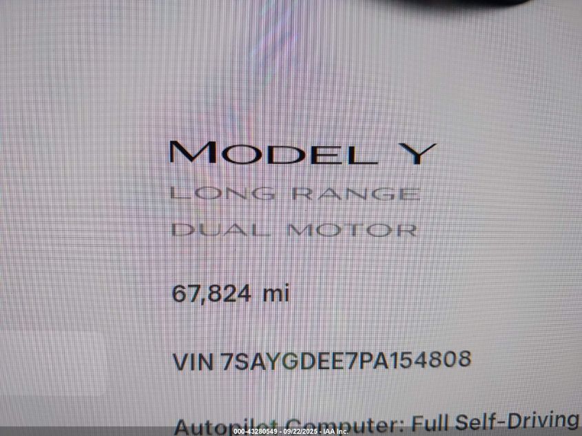 2023 Tesla Model Y Awd/Long Range Dual Motor All-Wheel Drive VIN: 7SAYGDEE7PA154808 Lot: 43280549