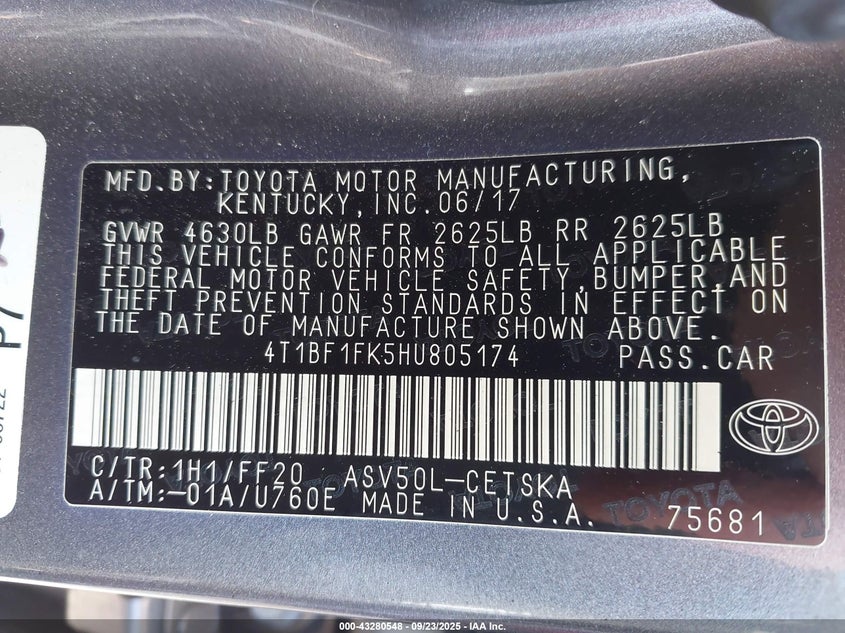2017 TOYOTA CAMRY SE - 4T1BF1FK5HU805174