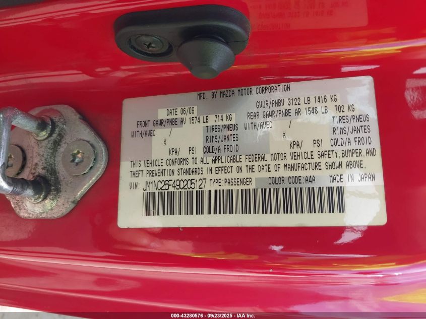 2009 Mazda Mx-5 Miata Grand Touring VIN: JM1NC26F490205127 Lot: 43280576