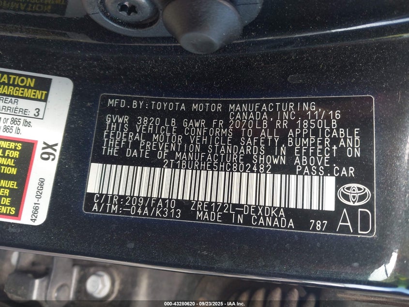 2017 TOYOTA COROLLA L - 2T1BURHE5HC802482