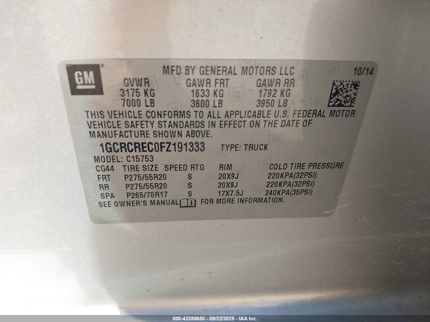 2015 CHEVROLET SILVERADO 1500 1LT - 1GCRCREC0FZ191333