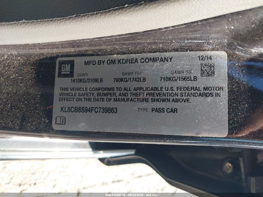 2015 Chevrolet Spark Ls Cvt VIN: KL8CB6S94FC739863 Lot: 43280730