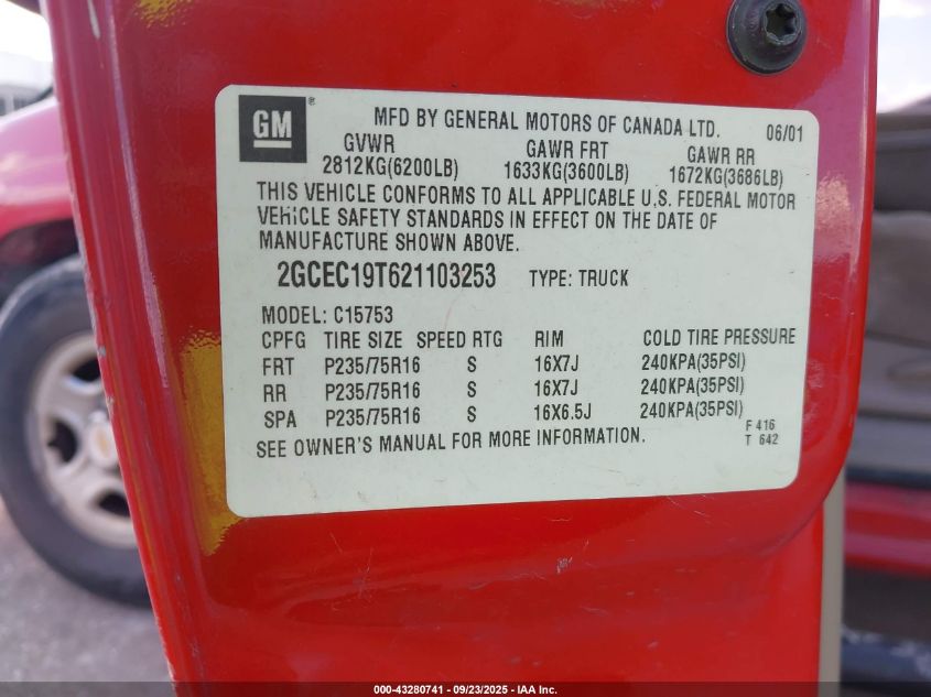 2002 Chevrolet Silverado 1500 Ls VIN: 2GCEC19T621103253 Lot: 43280741