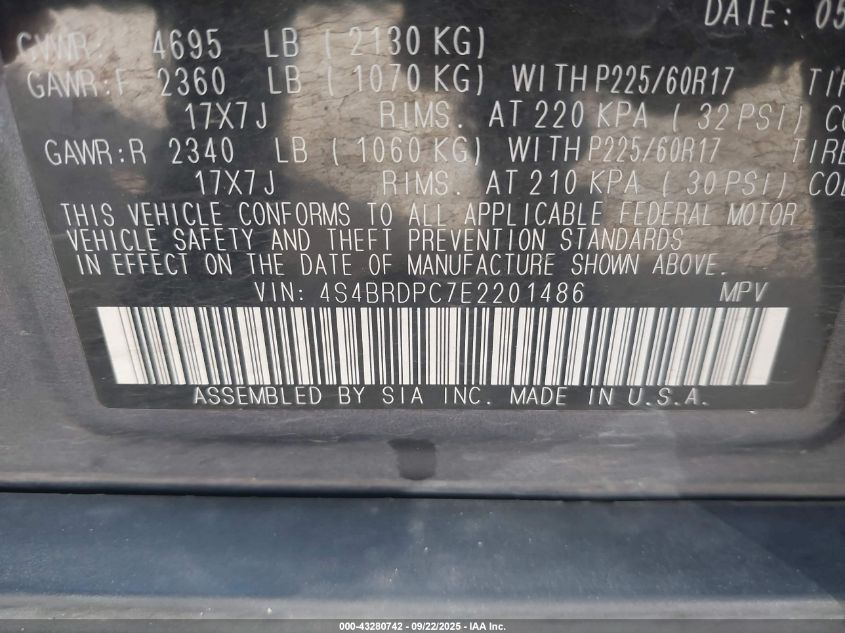 2014 Subaru Outback 3.6R Limited VIN: 4S4BRDPC7E2201486 Lot: 43280742