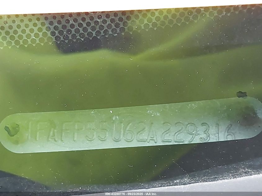 2002 Ford Taurus Ses VIN: 1FAFP55U62A229316 Lot: 43280776