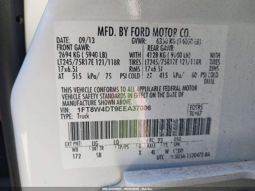 2014 Ford F-450 Lariat VIN: 1FT8W4DT9EEA37006 Lot: 43280800