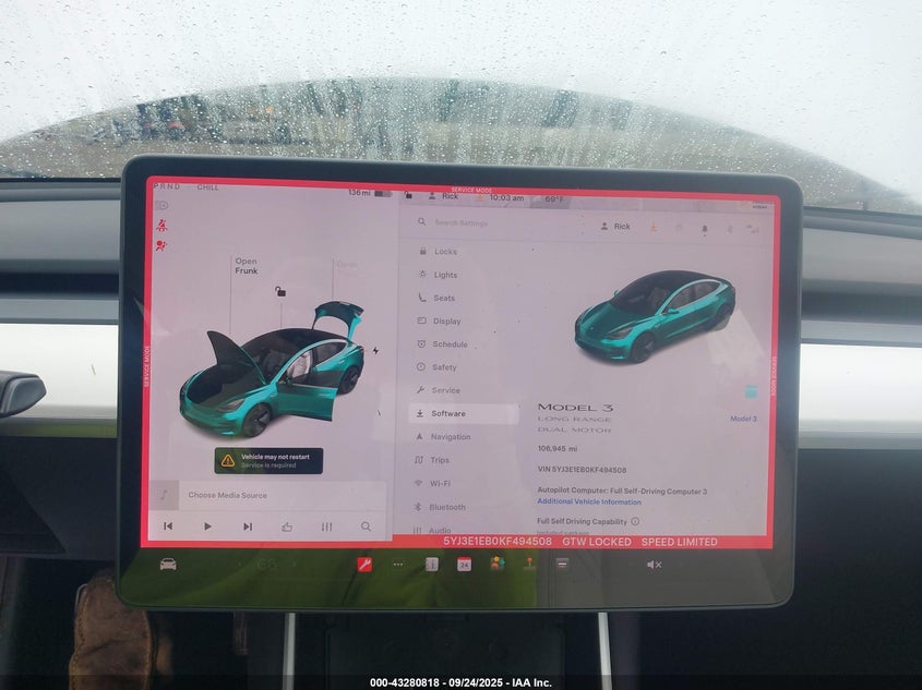 2019 Tesla Model 3 Long Range/Performance VIN: 5YJ3E1EB0KF494508 Lot: 43280818