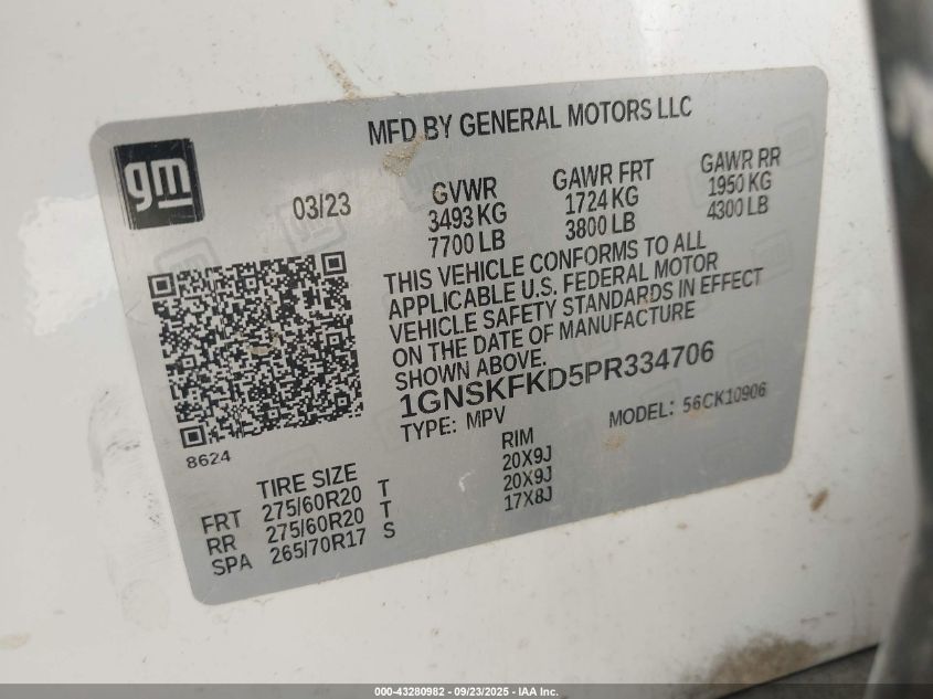 2023 Chevrolet Suburban 4Wd Premier VIN: 1GNSKFKD5PR334706 Lot: 43280982