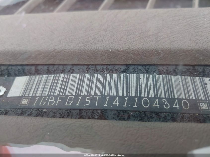 2004 Chevrolet Express VIN: 1GBFG15T141104340 Lot: 43281021