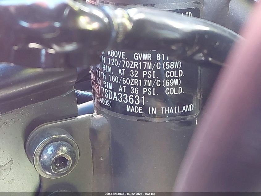 2025 Kawasaki Zx400 S VIN: ML5ZXCS17SDA33631 Lot: 43281035