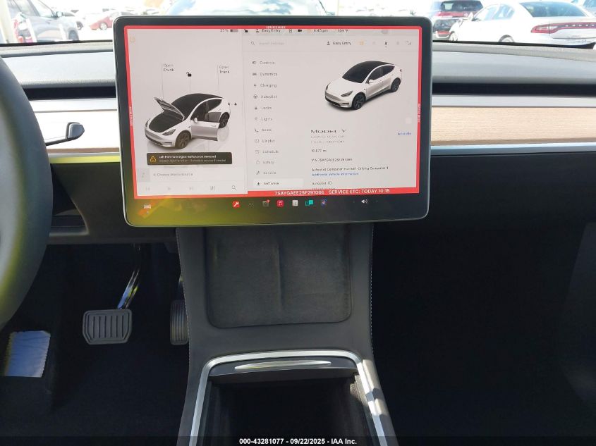 2025 Tesla Model Y Long Range Dual Motor All-Wheel Drive VIN: 7SAYGAEE2SF291066 Lot: 43281077