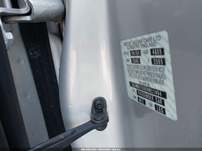 2005 Jaguar S-Type 4.2L V8 VIN: SAJWA01U95HN21494 Lot: 43281223