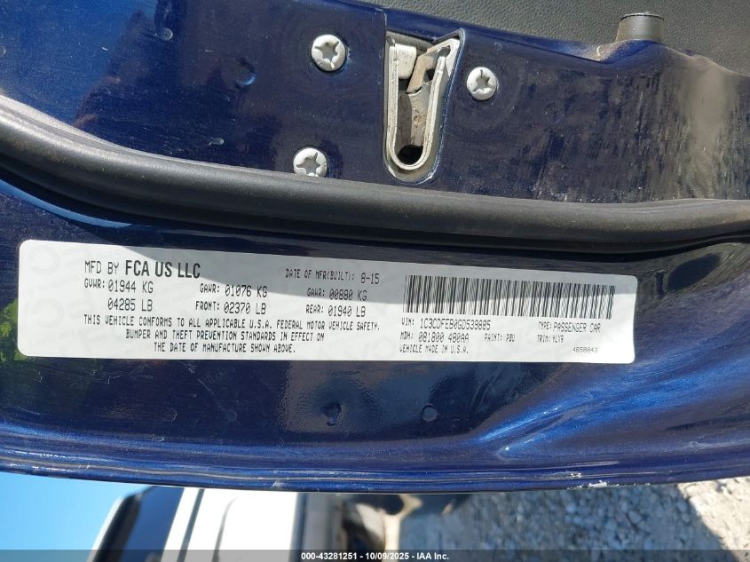 2016 Dodge Dart Gt VIN: 1C3CDFEB0GD539885 Lot: 43281251