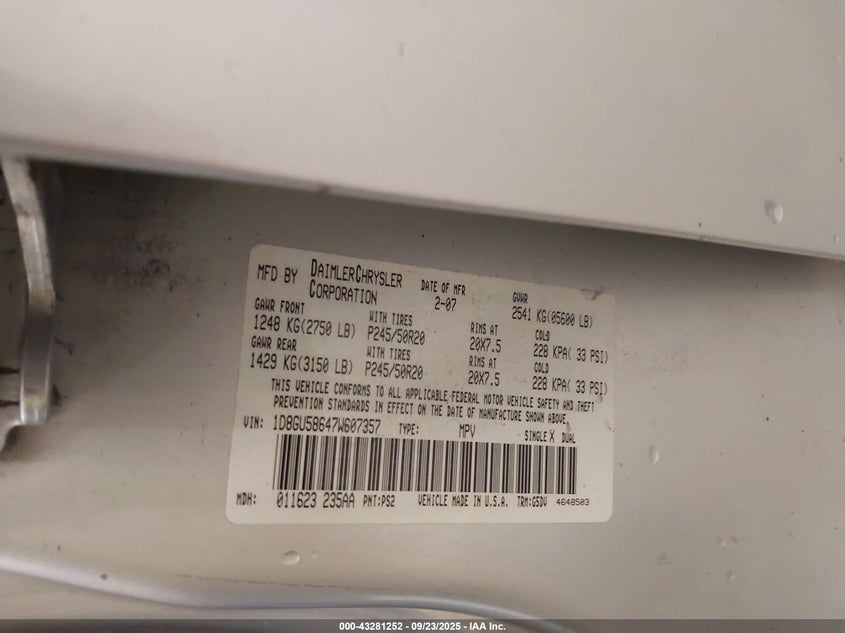 2007 Dodge Nitro R/T VIN: 1D8GU58647W607357 Lot: 43281252