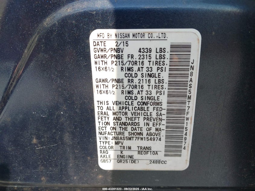 2015 NISSAN ROGUE SELECT S - JN8AS5MT7FW154974