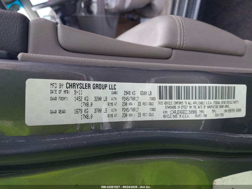 2012 Jeep Grand Cherokee Laredo VIN: 1C4RJEAG6CC150906 Lot: 43281527