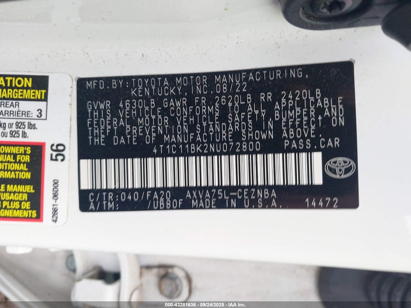 2022 TOYOTA CAMRY LE AWD - 4T1C11BK2NU072800