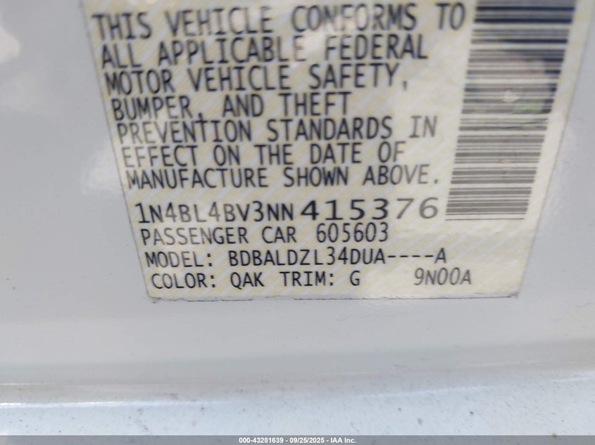 2022 NISSAN ALTIMA S FWD - 1N4BL4BV3NN415376