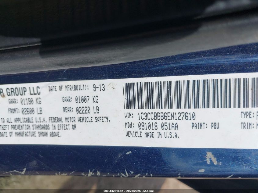 2014 Chrysler 200 Touring VIN: 1C3CCBBB6EN127610 Lot: 43281672