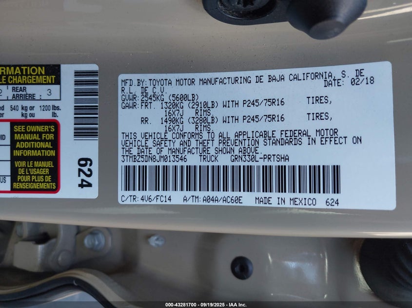 2018 TOYOTA TACOMA SR5 - 3TMBZ5DN8JM013546