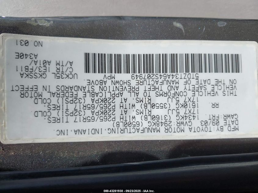 2004 Toyota Sequoia Sr5 V8 VIN: 5TDZT34A64S207949 Lot: 43281938