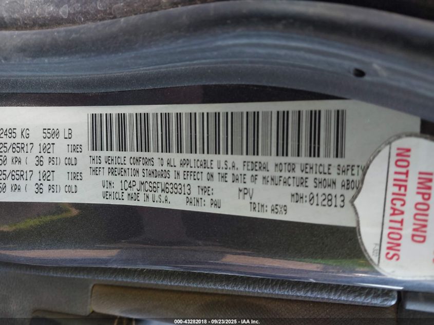 2015 Jeep Cherokee Latitude VIN: 1C4PJMCS6FW639313 Lot: 43282018