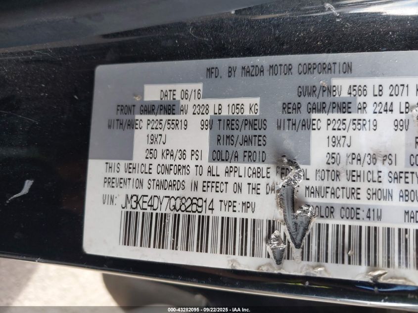 2016 Mazda Cx-5 Grand Touring VIN: JM3KE4DY7G0826914 Lot: 43282095